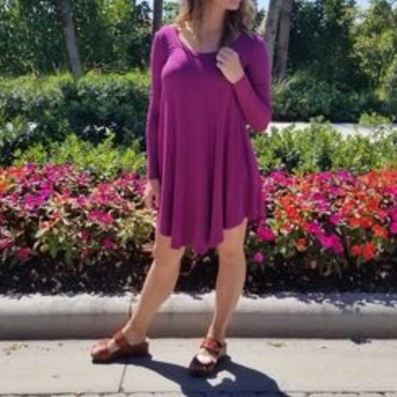 LAST // Magenta V Neck Tunic Boho Dress - Picture 4 of 4